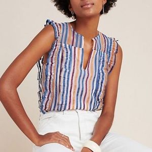 Anthropologie Maeve Elisabetta Striped Ruffle Top